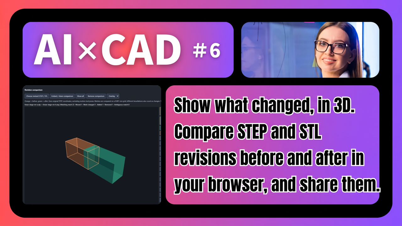 [AI×CAD] Part 6: Show What Changed in 3D — Compare and Share STEP and STL Revisions in Your Browser